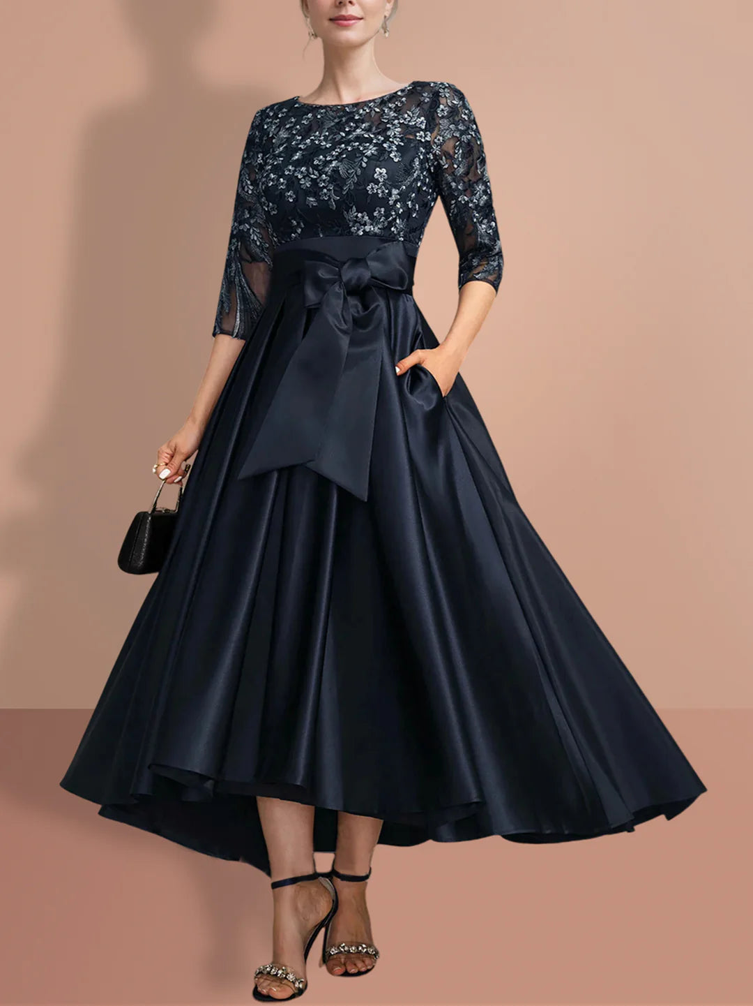 Wholesa A Line Jewel Neck 3/4 Sleeves Mother of the Bride Dresses