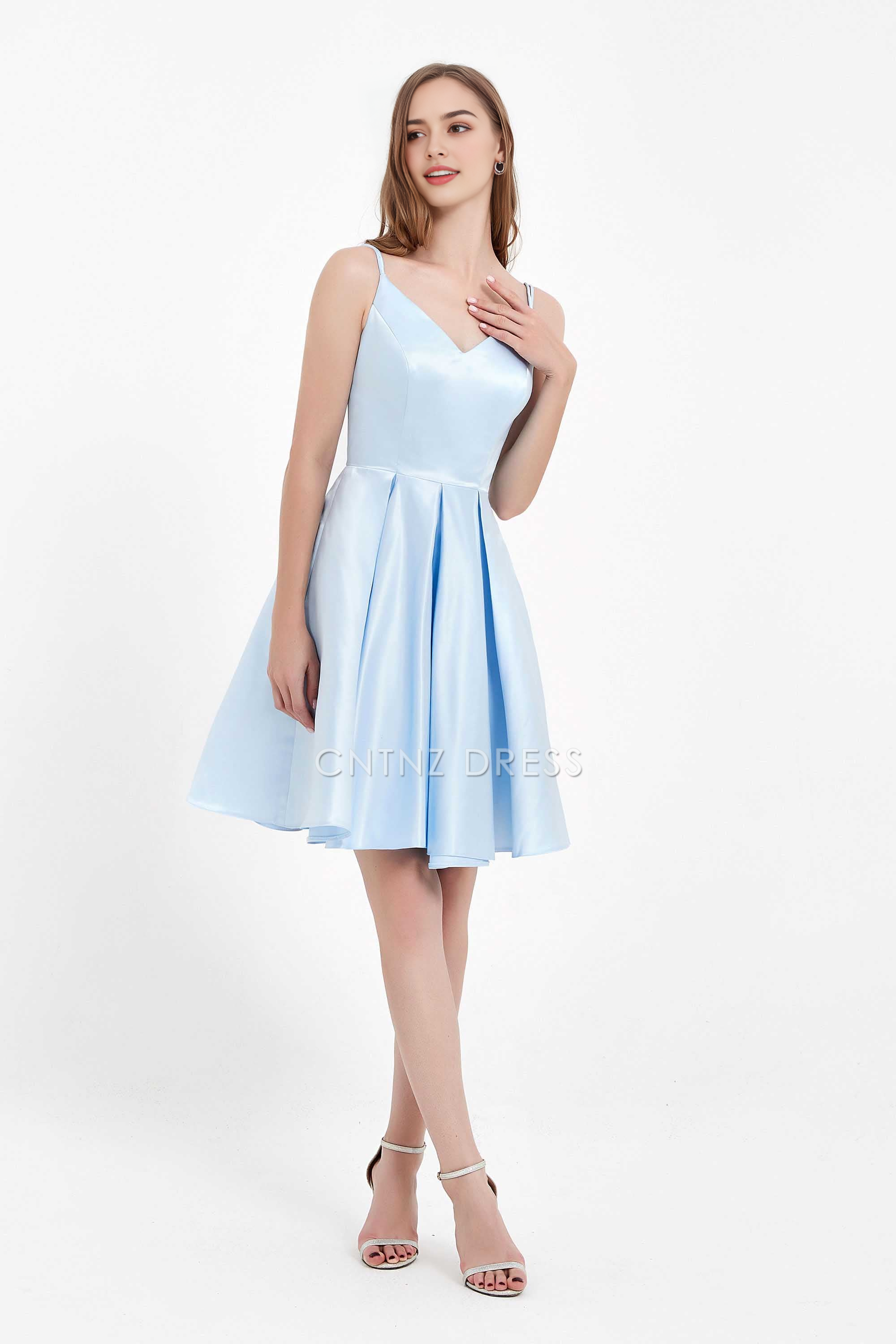 CNTNZ DRESS Elegant A Line V Neck Spaghetti Strap Backless Princess Short Simple Dress Hot Sale Homecoming Dress