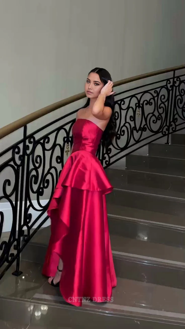 Wholesa A line Strapless Ruffles Floor Length Satin formal dresses Bridesmaid Dresses evening gown Prom Dress