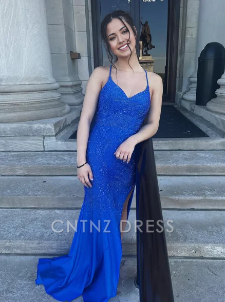 Wholesa Mermaid V-Neck Spaghetti Straps Royal Blue Long formal dresses Bridesmaid Dresses evening gown Prom Dress