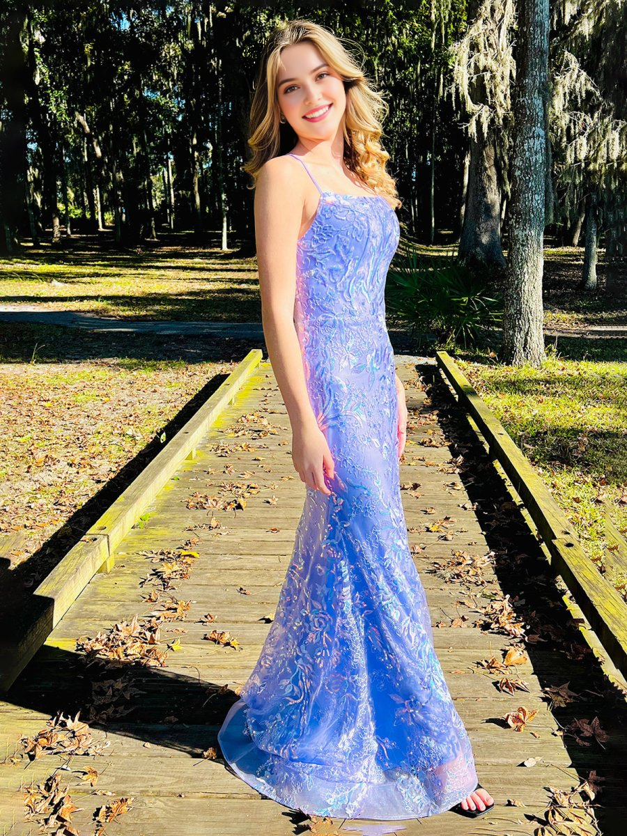 Sparkle Formal Women's Dresses Lilac Lace Sequin Mermaid Spagehtti Straps Sleeveless Backless Bargain Long Prom Dress