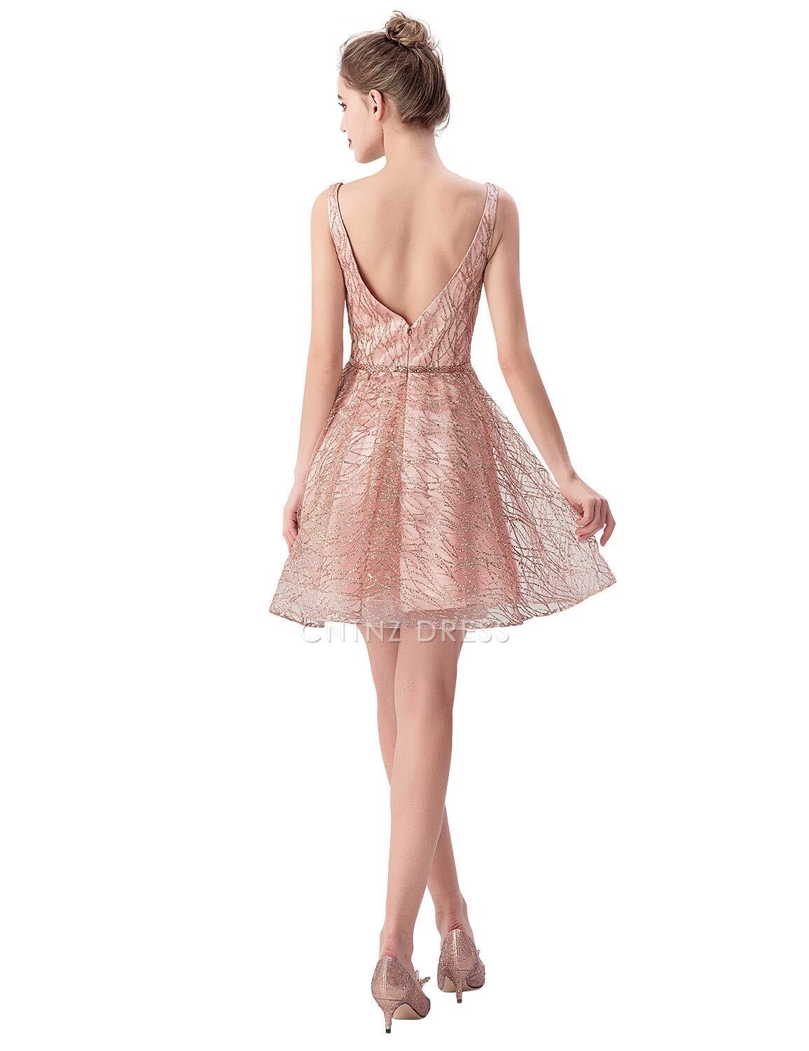 CNTNZ DRESS Hot Sale Short Prom Dress Charming A Line V Neck Sleeveless Unique Shiny Homecoming Dress