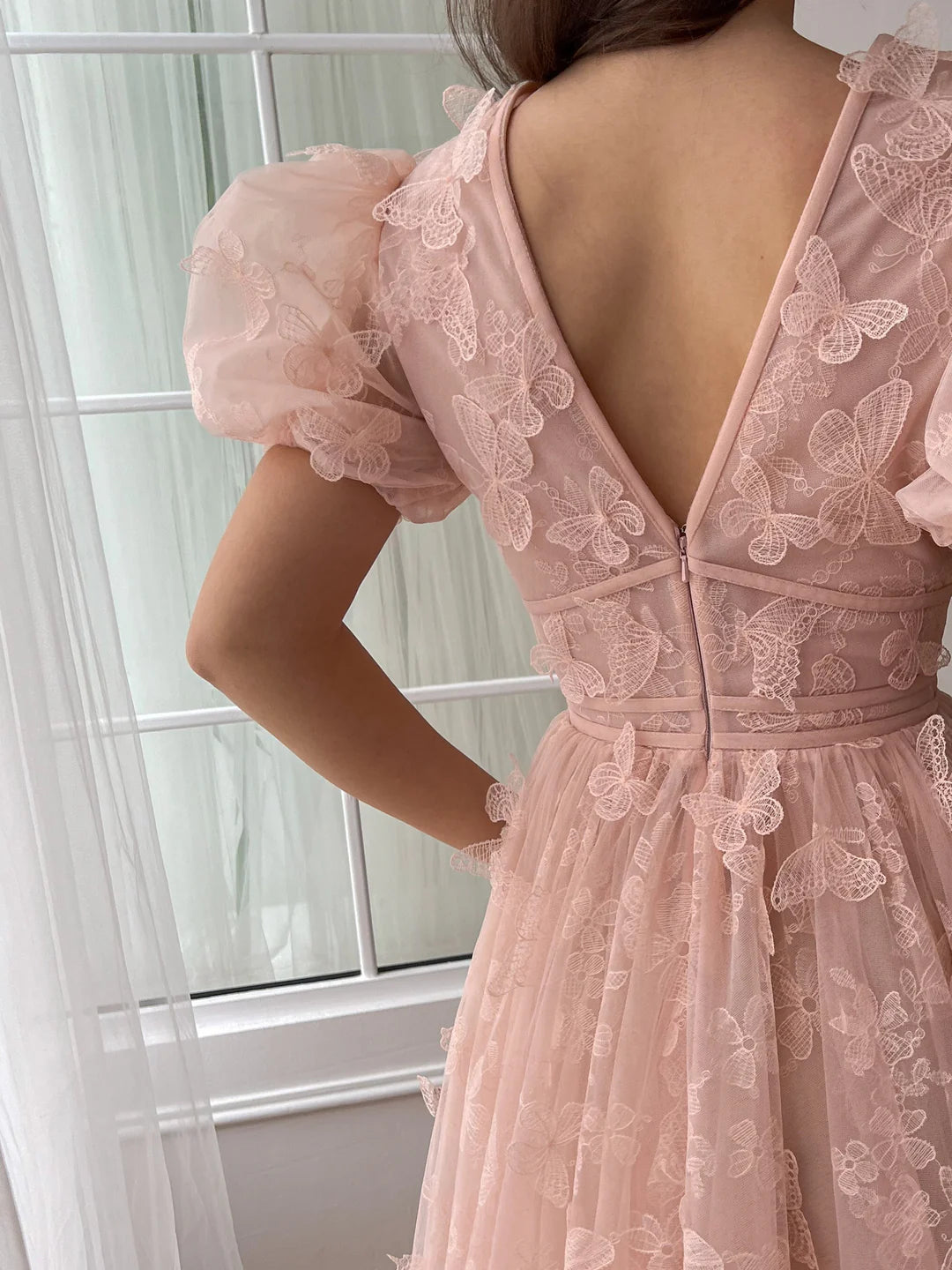 Wholesa A-Line V-Neck Short Sleeves Floor-Length Formal Prom Dresses