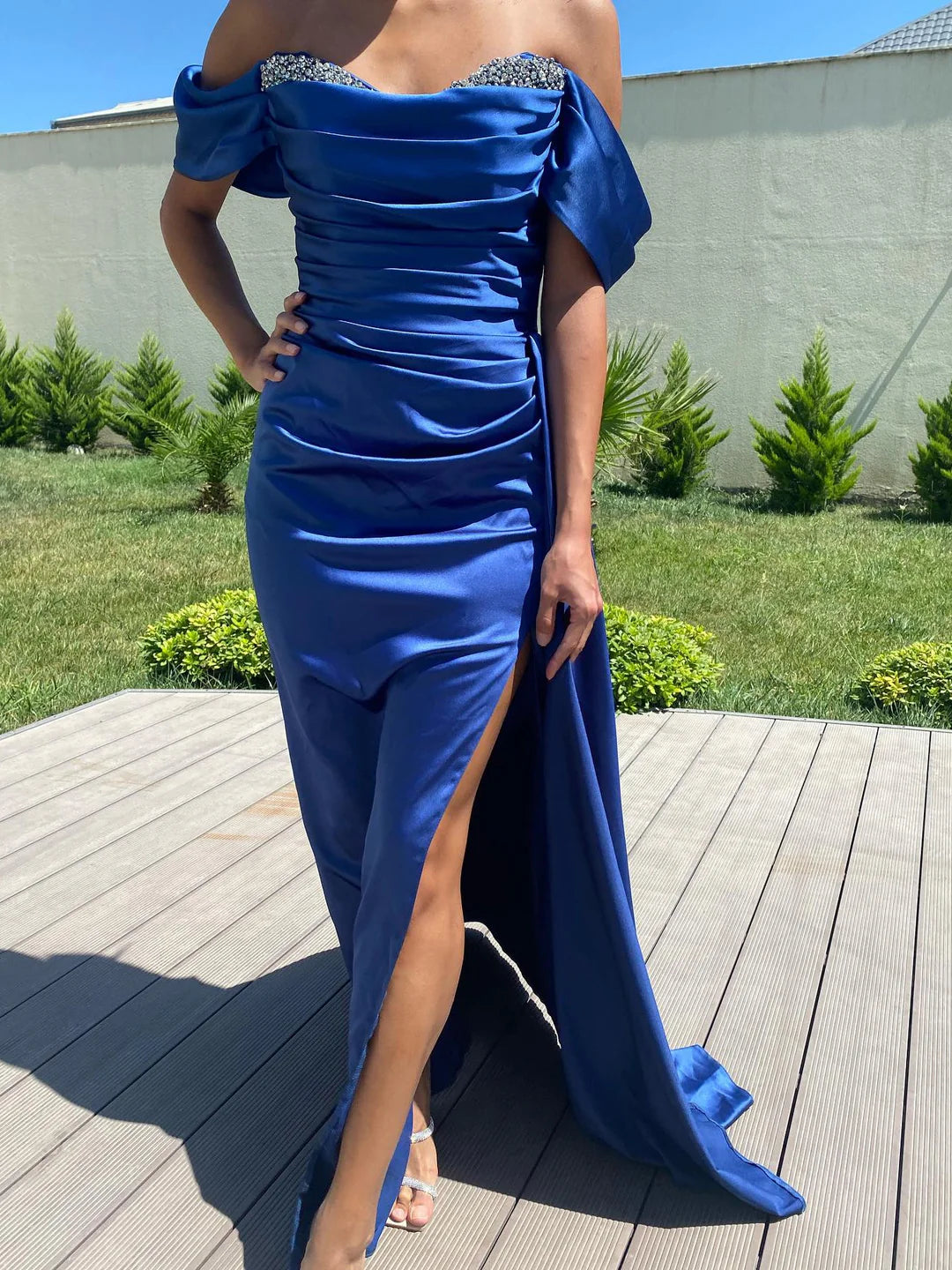 Wholesa Sheath Off-The-Shoulder Floor-Length Long prom Dresses