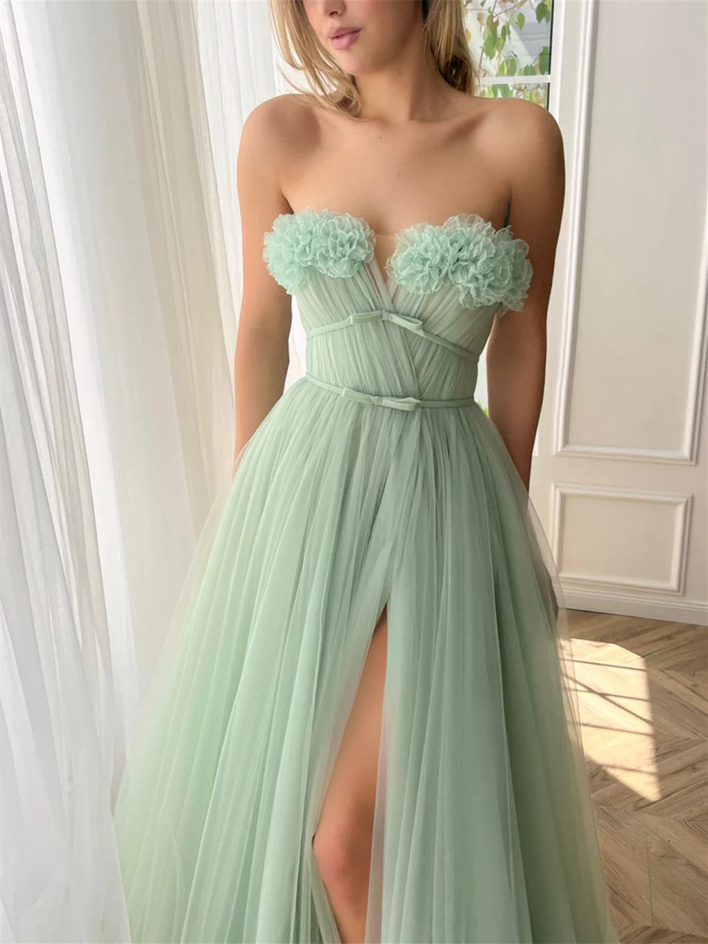 Wholesa A-Line Sweetheart Strapless Floor-Length Prom Dress