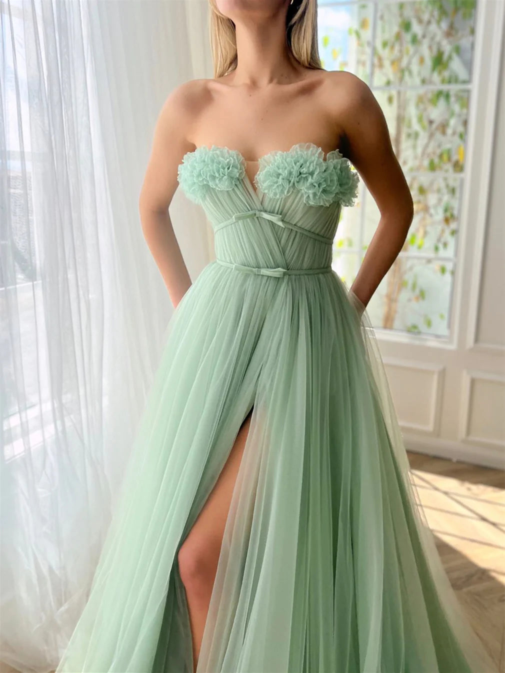 Wholesa A-Line Sweetheart Strapless Floor-Length Prom Dress