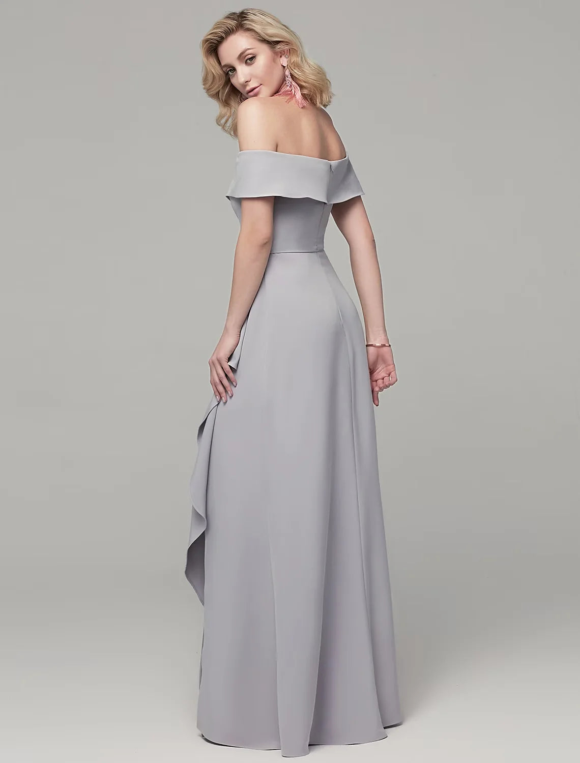Wholesa Sheath / Column Special Occasion Dresses Elegant & Luxurious Dress Wedding Guest Floor Length Short Sleeve Off Shoulder Spandex with Rhinestone Split Front