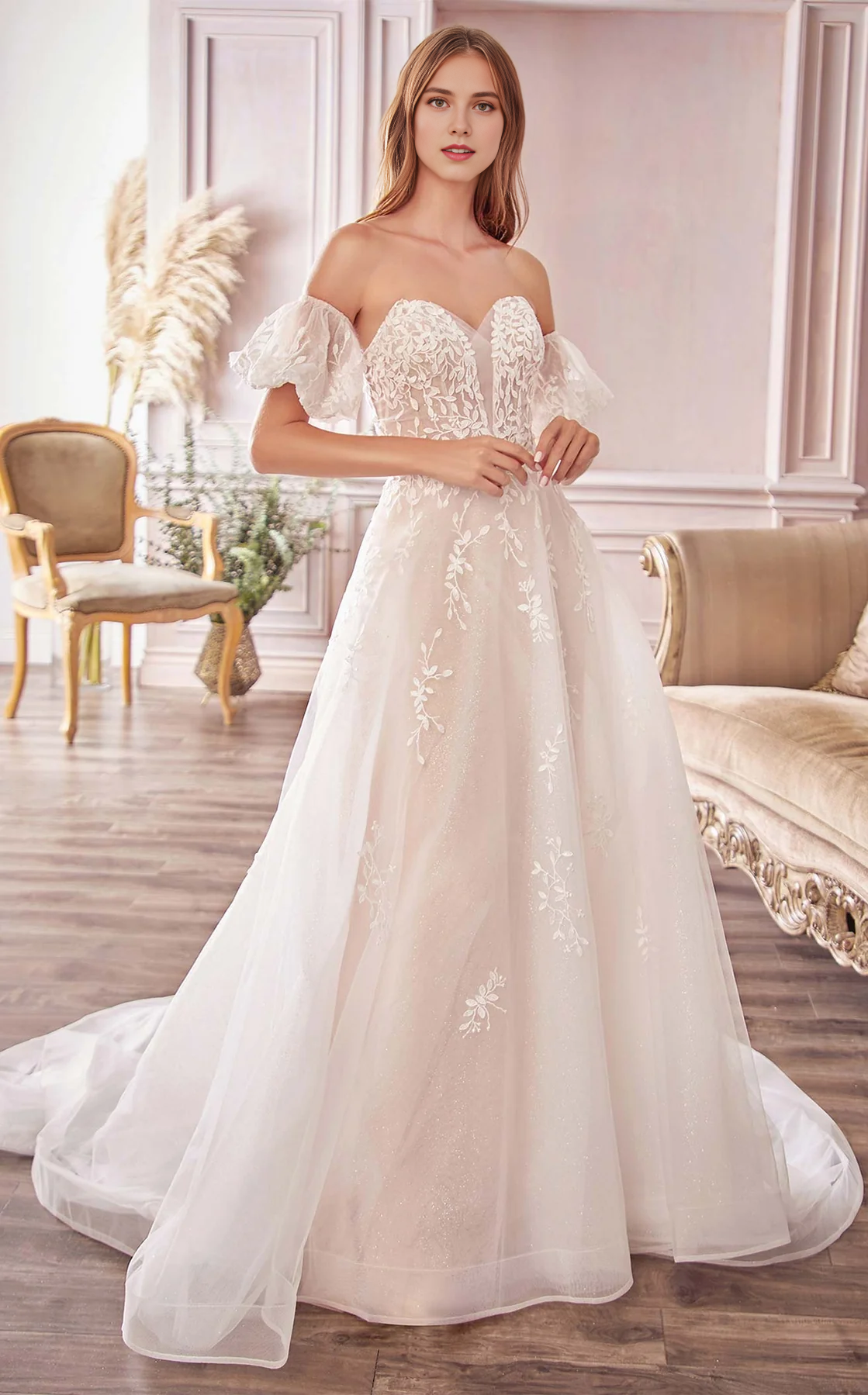 CNTNZ DRESS Elegant A Line Off Shoulde Sweetheart Neckline Short Sleeves Backless Exquisite Lace Hot Sale Wedding Dress