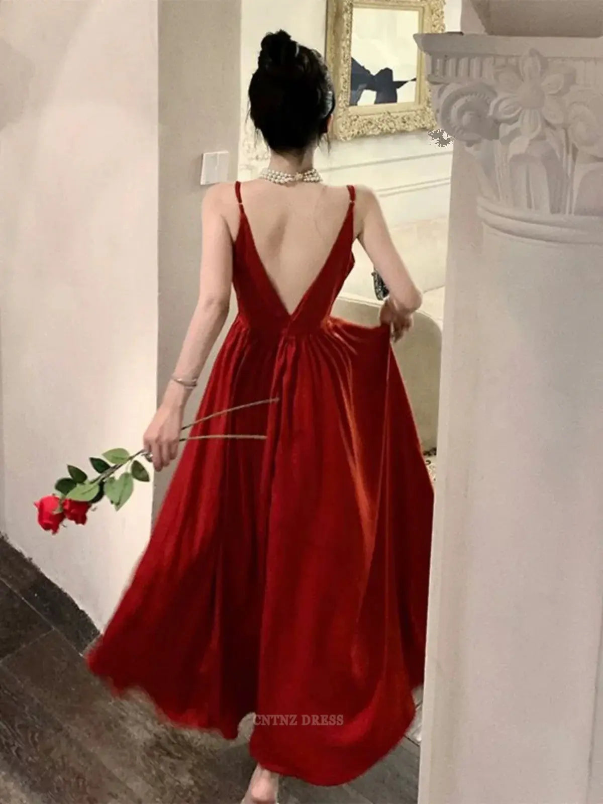 Wholesa A Line Spaghetti Straps Red Ankle Length formal dresses Bridesmaid Dresses evening gown Prom Dress