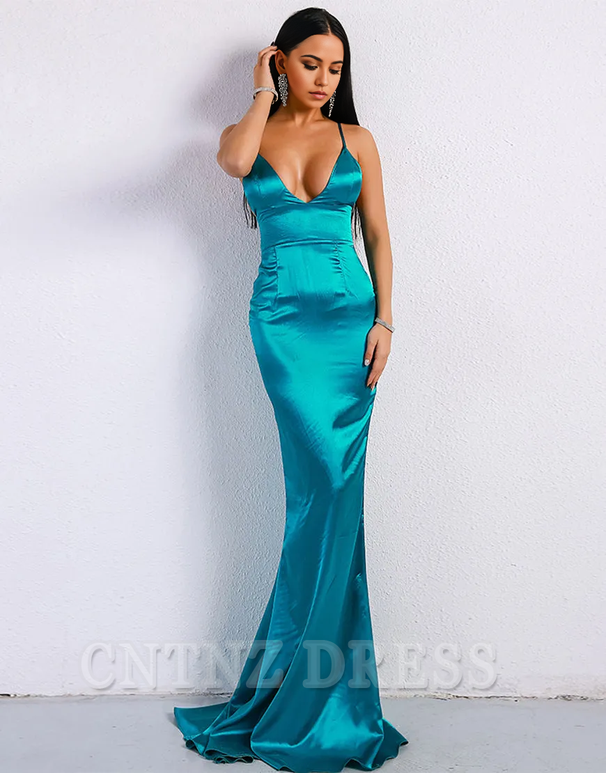 Wholesa Mermaid Spaghetti Straps V-Neck Formal Dress Long formal dresses evening gown Prom Dress