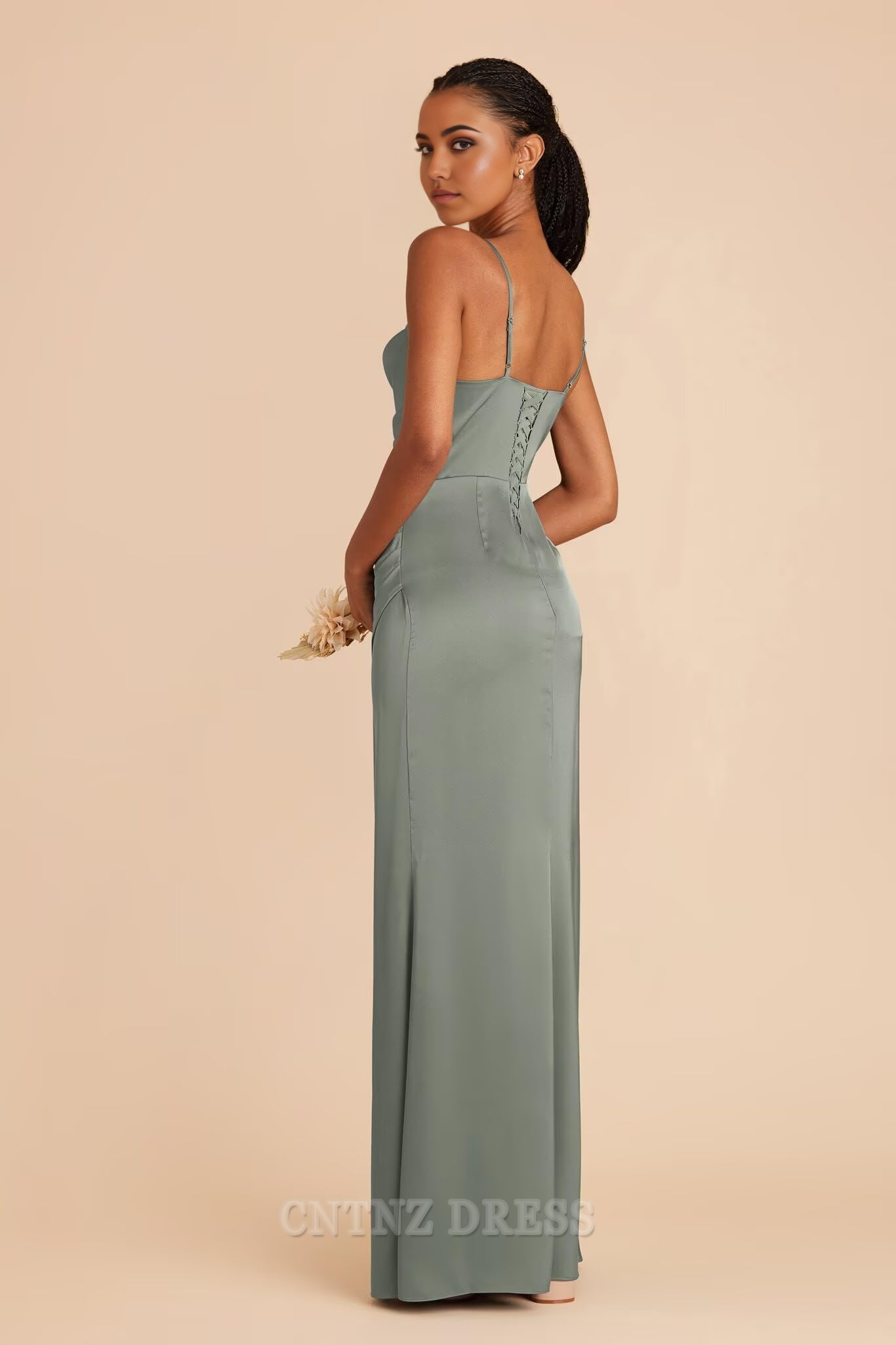 Wholesa Mermaid Cowl Neck Spaghetti Straps formal dresses evening gown Bridesmaid Dresses with Slit