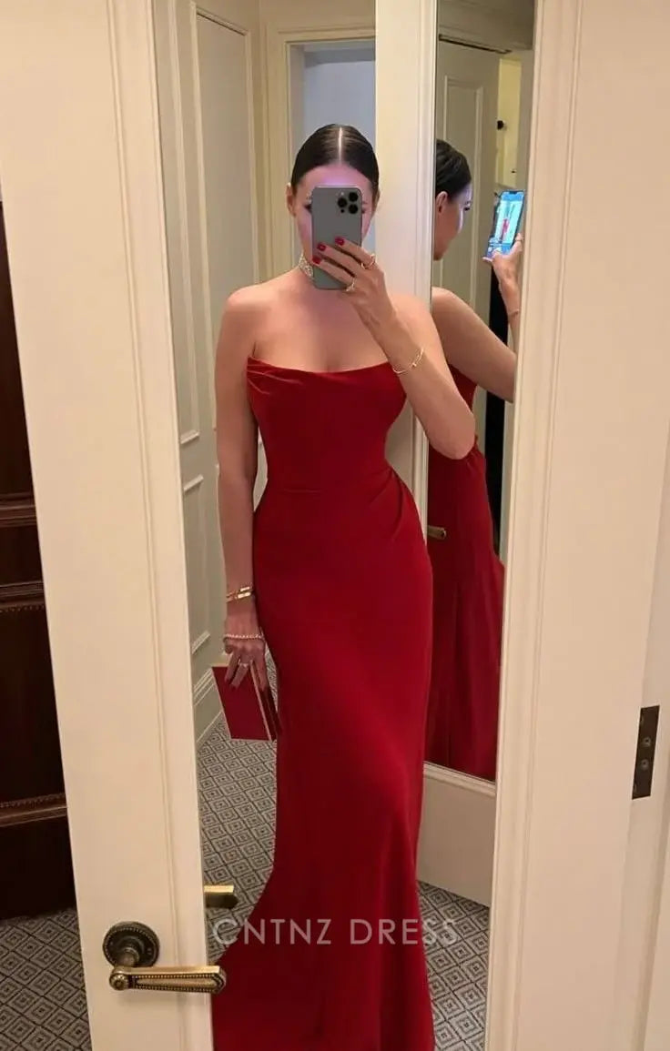 Wholesa Mermaid Sexy Strapless Red formal dresses Bridesmaid Dresses evening gown Prom Dress