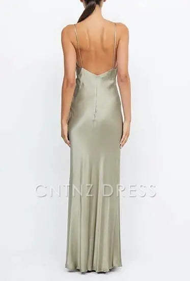 Wholesa Sheath V Neck Sexy Yellow Satin formal dresses Bridesmaid Dresses evening gown Prom Dress