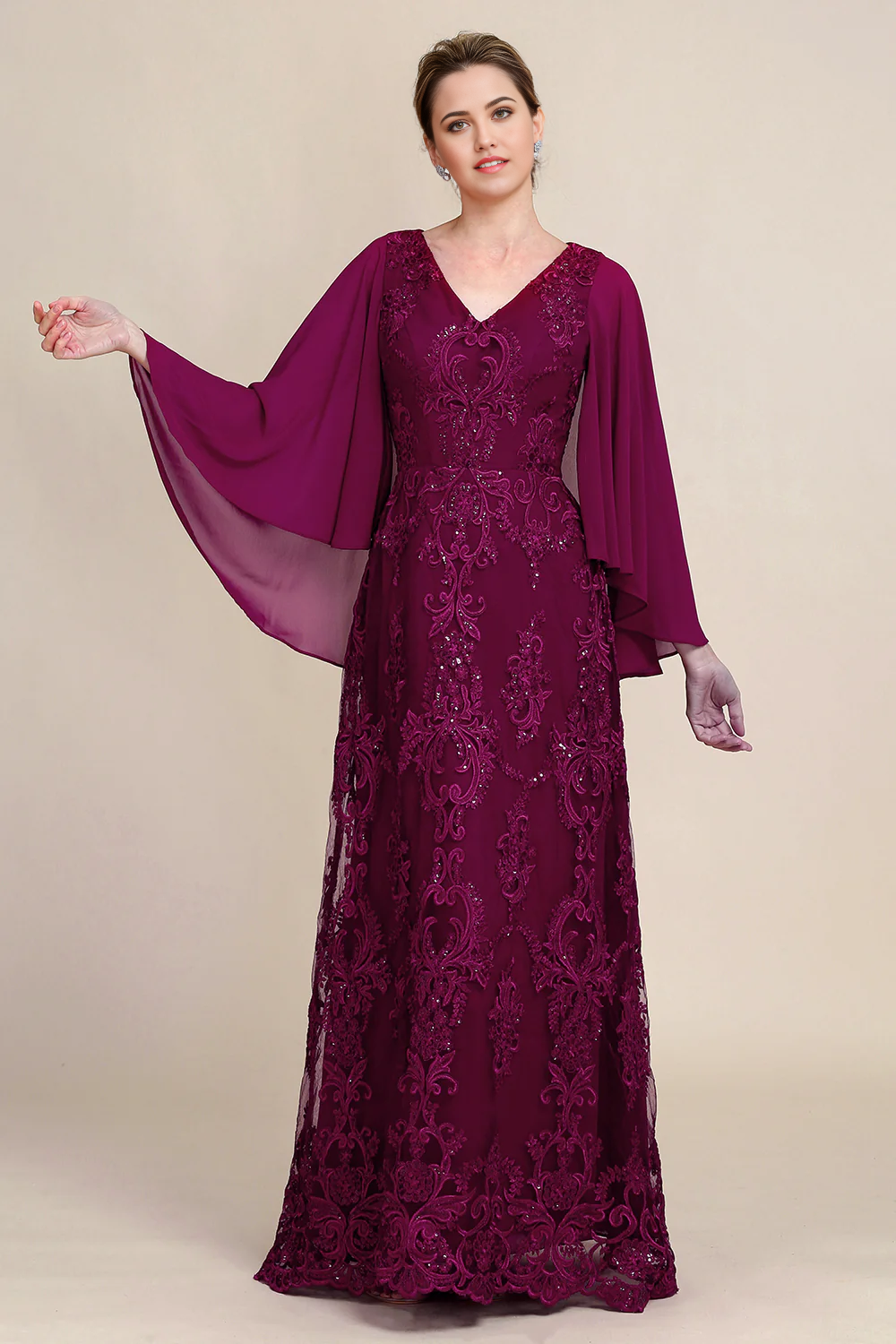Wholesa Batwing Sleeves Beaded Mother of the Bride Dress