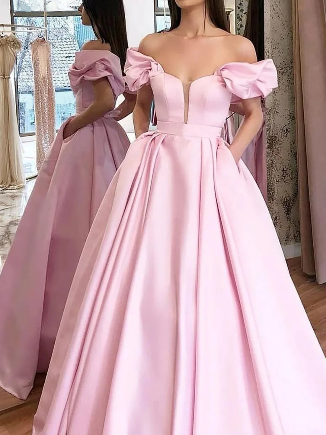 Wholesa Ball Gown Off-The-Shoulder Floor-Length Long Prom Dresses