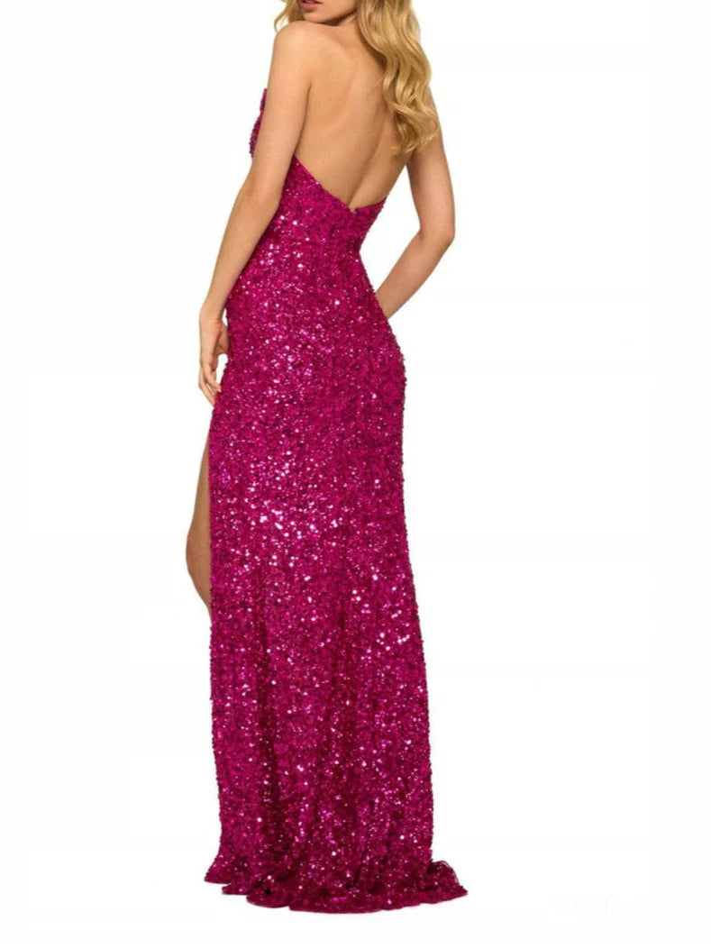 Wholesa A-Line V-Neck Floor-Length Evening Dress