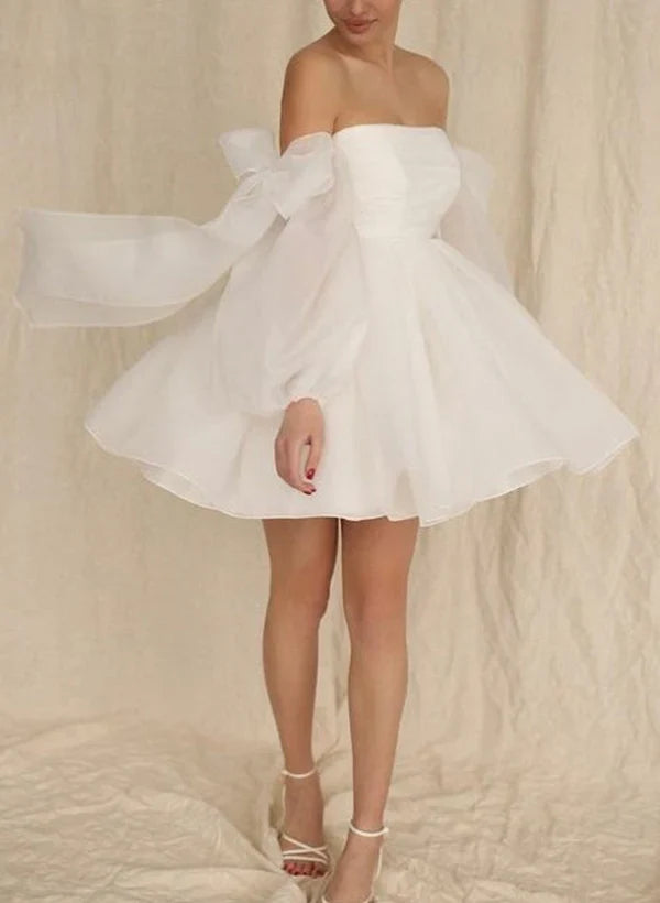 Wholesa A-Line Puff Long Sleeves Wedding Dresses With Bows
