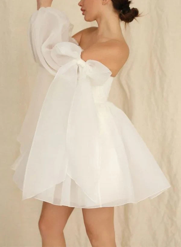 Wholesa A-Line Puff Long Sleeves Wedding Dresses With Bows