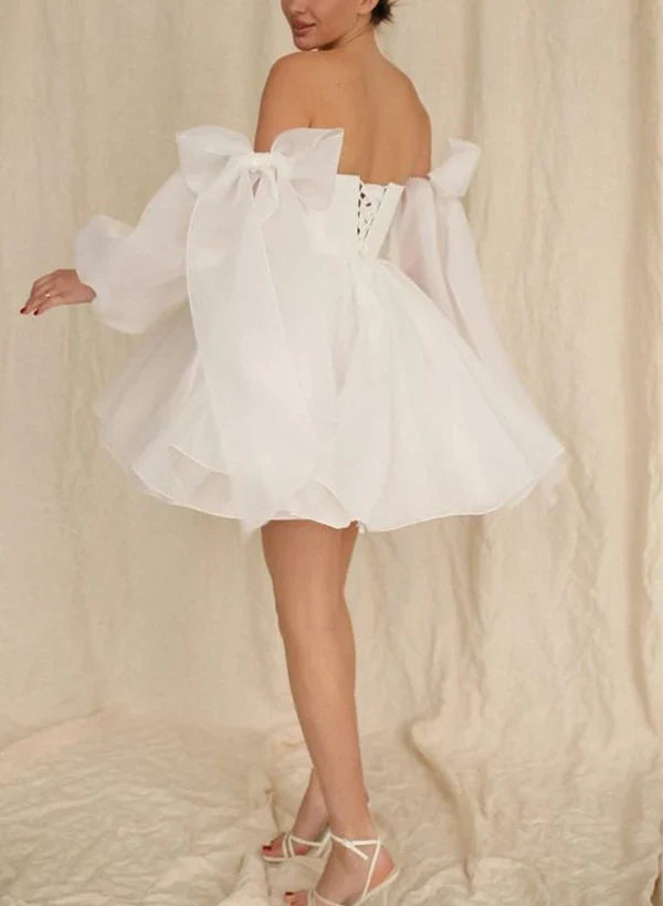 Wholesa A-Line Puff Long Sleeves Wedding Dresses With Bows