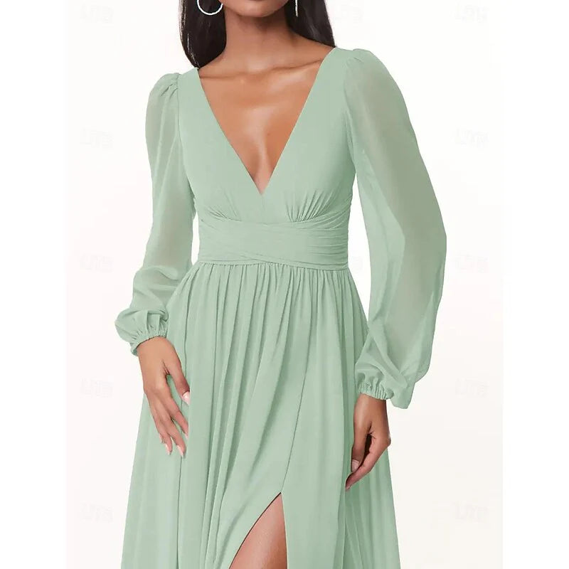 Wholesa A-Line Neck Long Sleeves Bridesmaid Dresses
