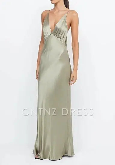 Wholesa Sheath V Neck Sexy Yellow Satin formal dresses Bridesmaid Dresses evening gown Prom Dress