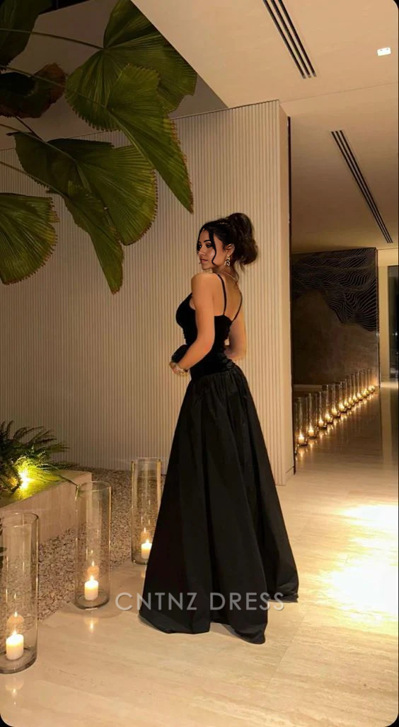 Wholesa A-line V-Neck Black Straps Long formal dresses Bridesmaid Dresses evening gown Prom Dress