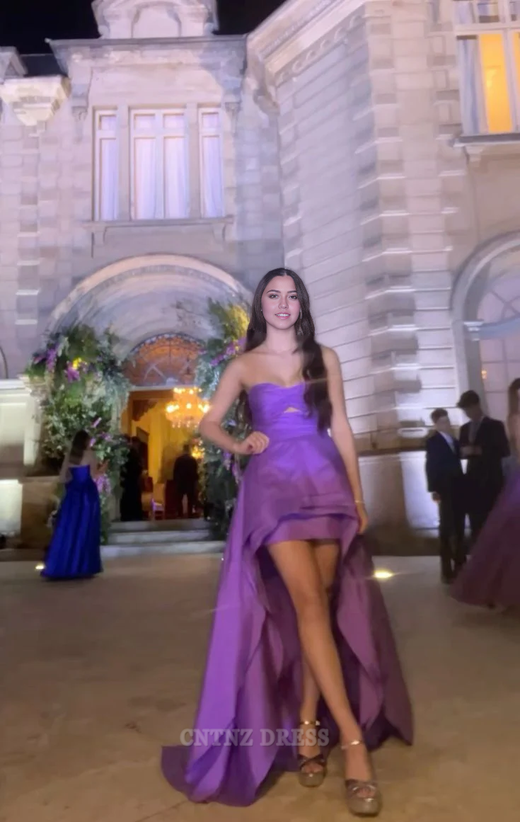 Wholesa A-line Strapless Light Grape High Low Satin formal dresses Bridesmaid Dresses evening gown Prom Dress