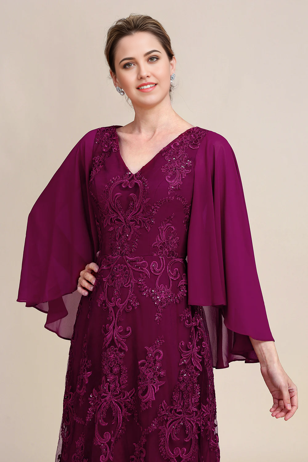 Wholesa Batwing Sleeves Beaded Mother of the Bride Dress