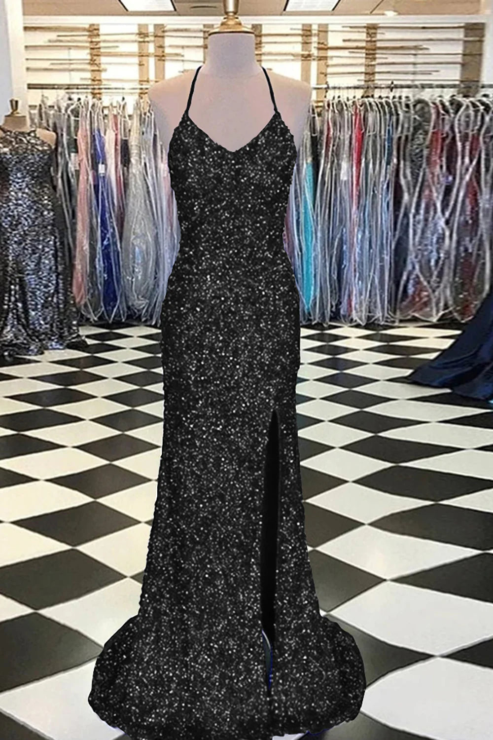 Wholesa Mermaid Sequined Backless Sexy Ball Gown