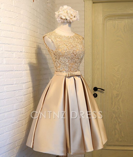 CNTNZ DRESS Hot Sale Short Prom Dress Elegant A Line V Neck Sleeveless Satin Graduation Dress Lace Appliques Cute Homecoming Dress