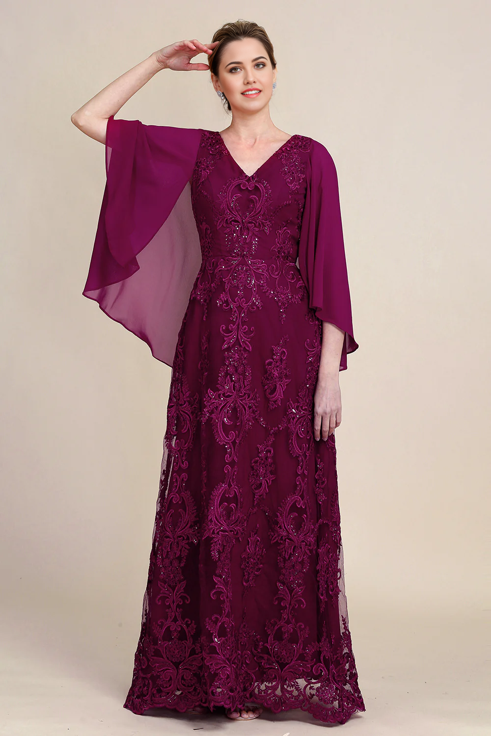 Wholesa Batwing Sleeves Beaded Mother of the Bride Dress