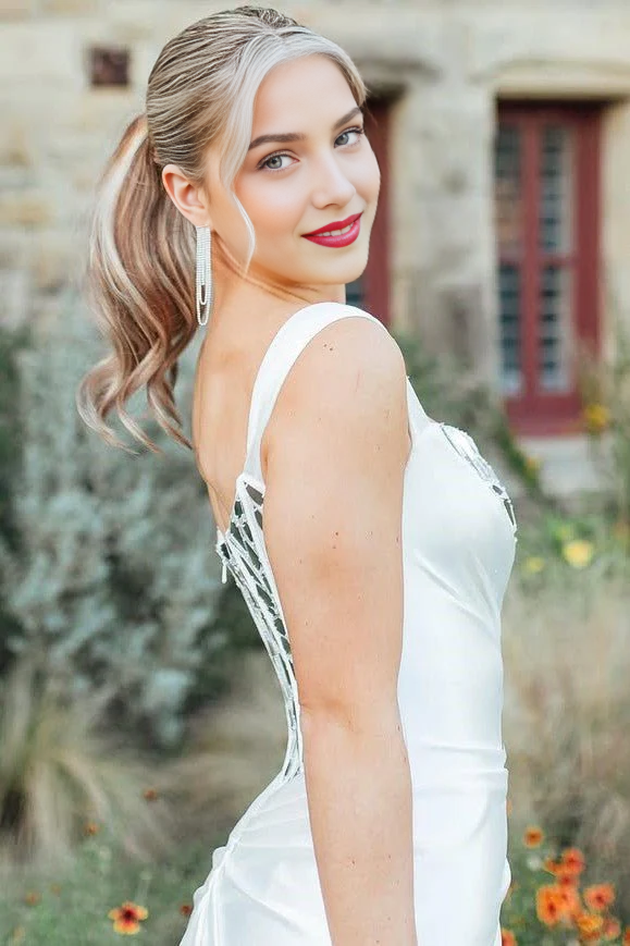 Unique Formal Women's Dresses White Sheath One Shoulder Square Neck Sleeveless Mirror-Cut Sequins Pleated With Slit Bargain Long Prom Dress