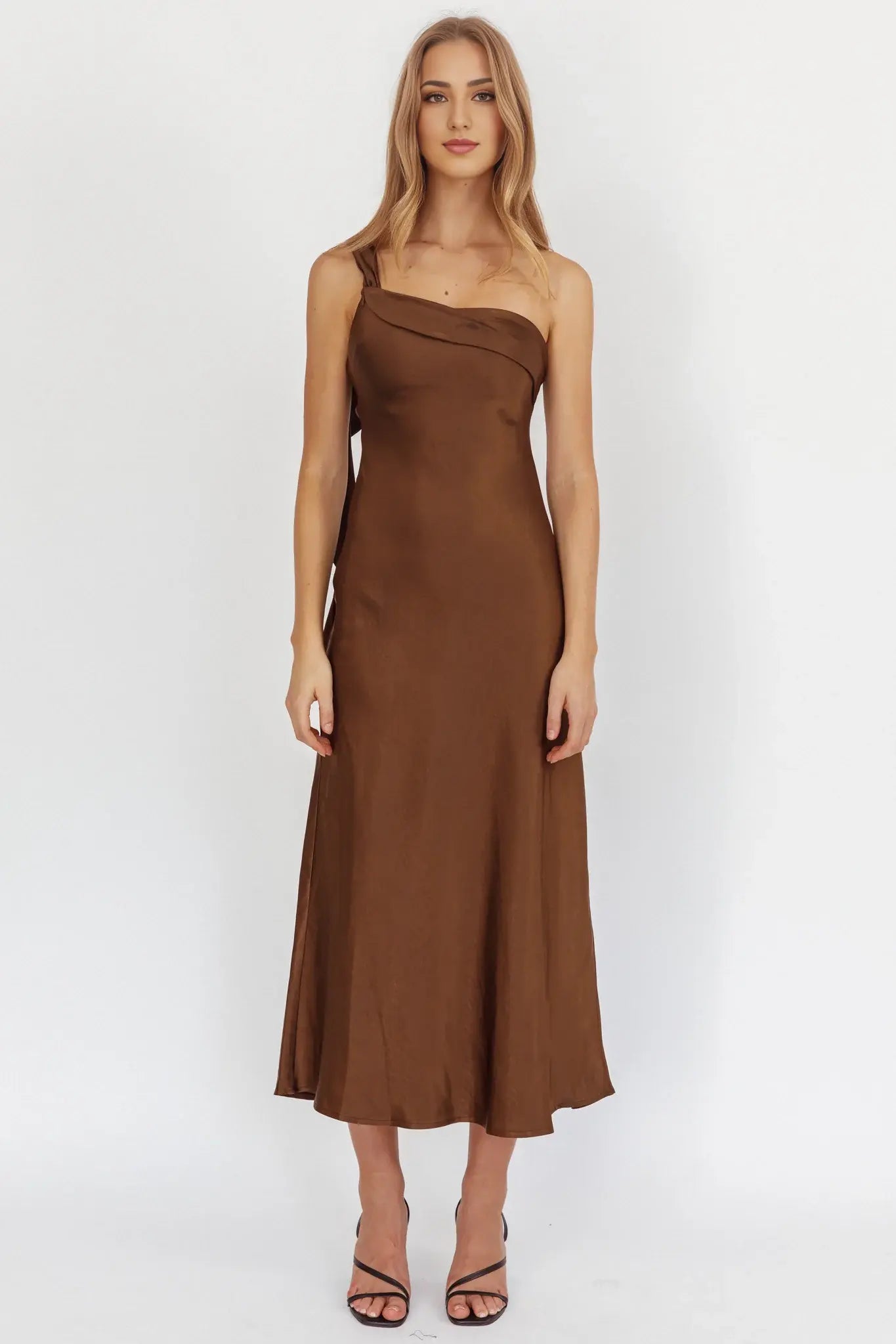 Elegant Sheath One Shoulder Adjustable Straps Ribbon Backless Satin Simple Long Wedding Guest Dress Hot Sale Prom Dress