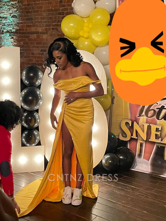 Wholesa Mermaid Elegant Off The Shoulder Yellow formal dresses Bridesmaid Dresses evening gown Prom Dress