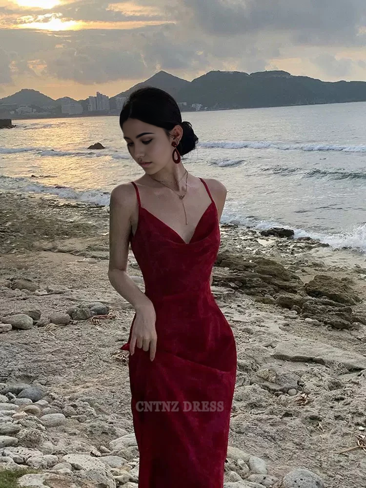 Wholesa Sheath Spaghetti Straps Burgundy formal dresses Bridesmaid Dresses evening gown Prom Dress