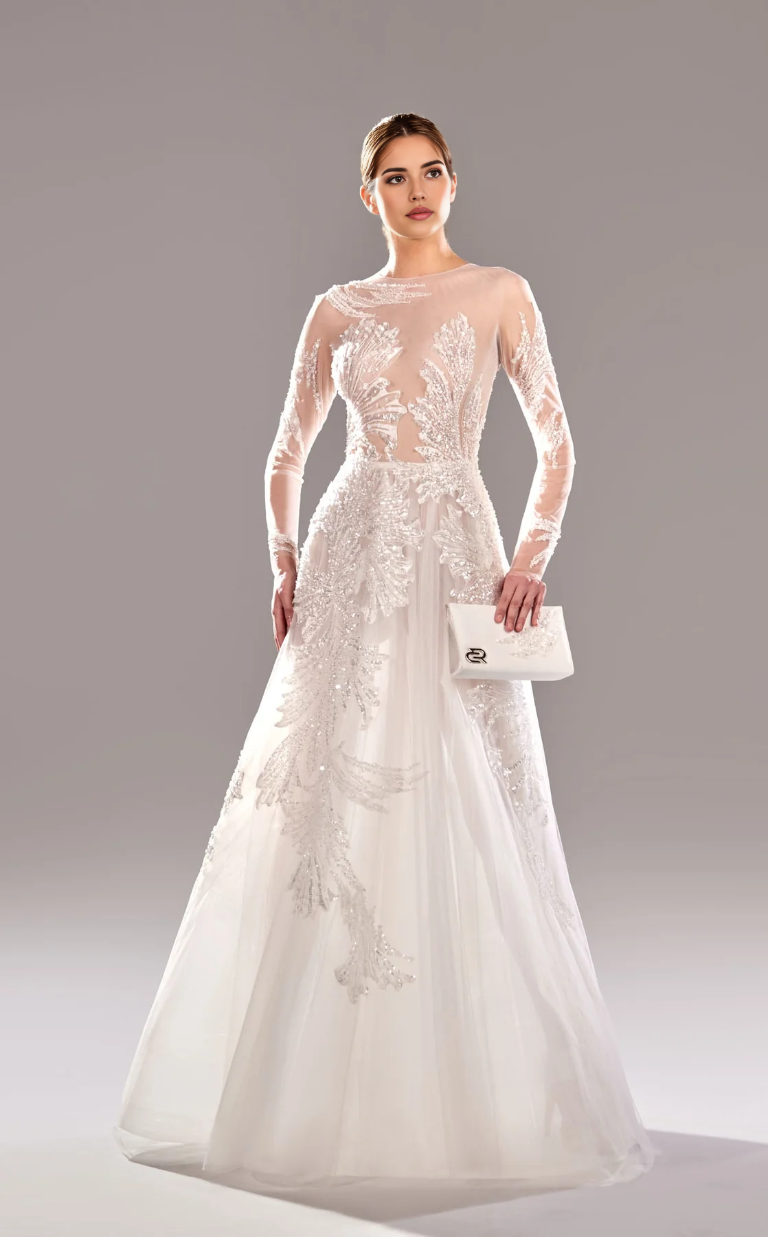 CNTNZ DRESS Shiny A-Line Round Neckline Long Sleeves Dress Gorgeous Hot Sale Wedding Dress