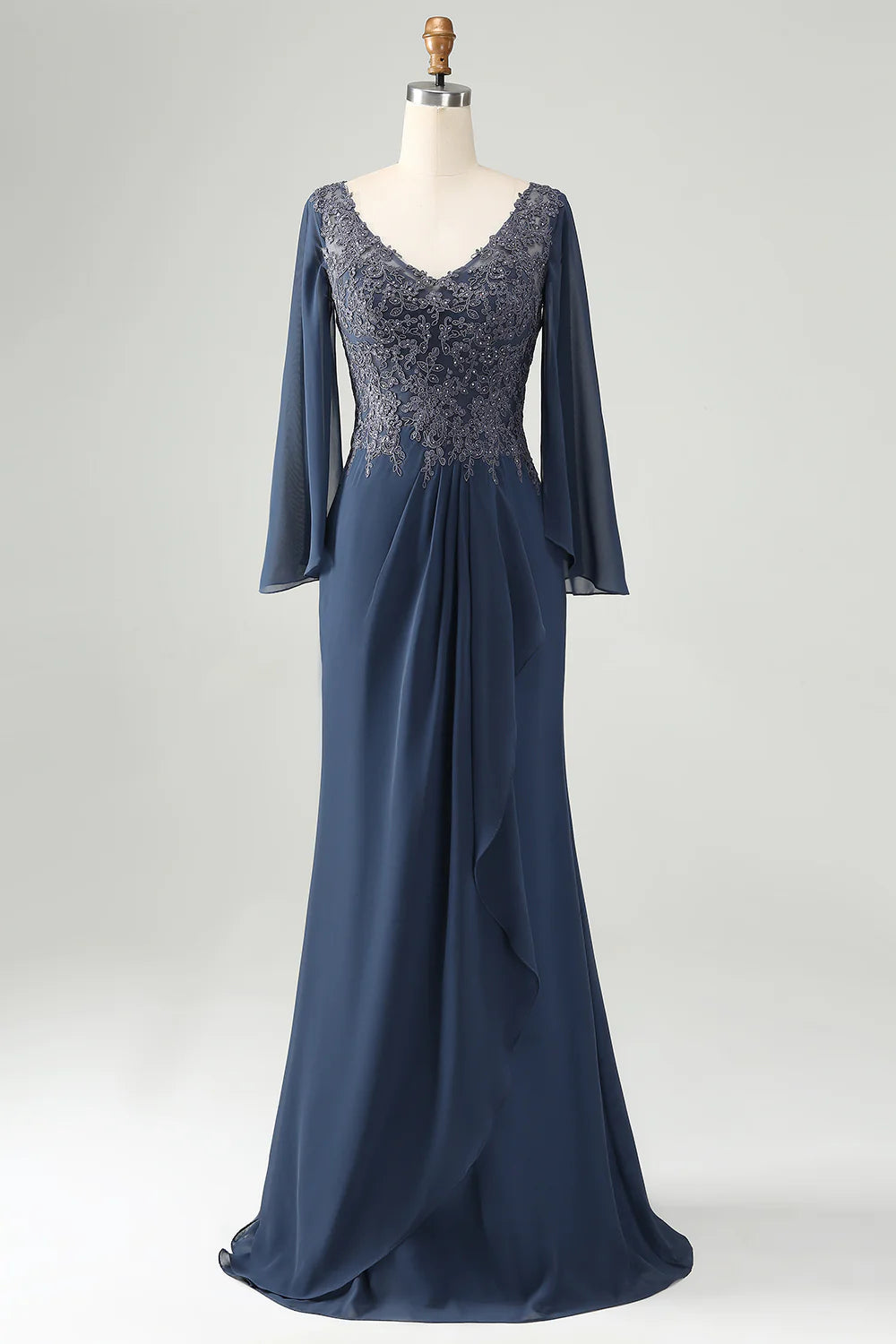 Wholesa Mermaid V Neck Beaded Mother of Bride Dress with Appliques