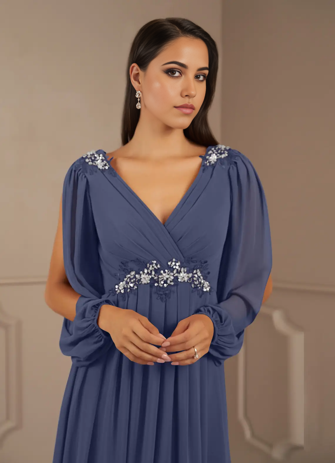 Wholesa A-Line V-Neck Sequins Chiffon Stormy formal dresses evening dress Mother of the Bride Dresses