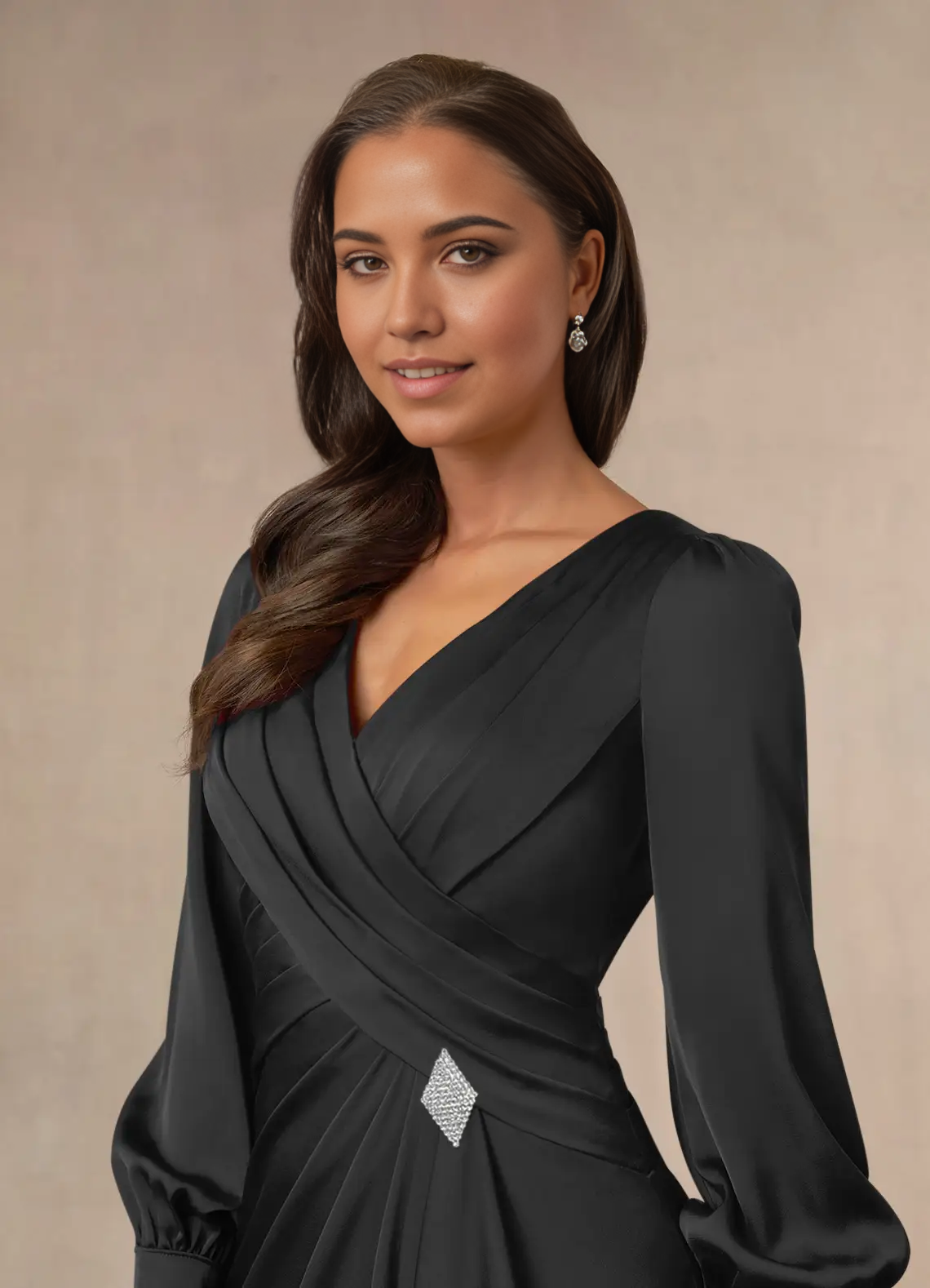 Wholesa Mermaid V-Neck Pleated Long Sleeve Black formal dresses evening dress Mother of the Bride Dresses