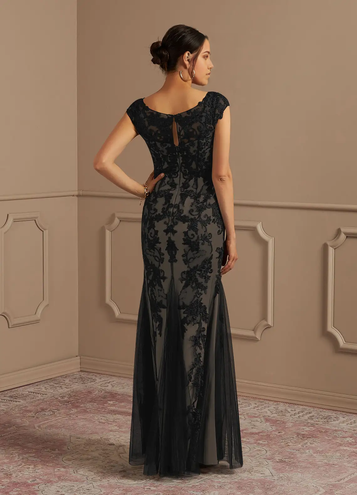 Wholesa Mermaid Lace Tulle Dress Black Champagne formal dresses evening dress Mother of the Bride Dresses