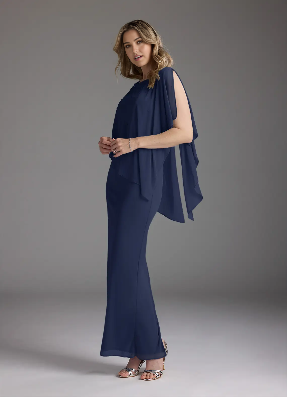 Wholesa Sheath Beaded Chiffon Dark Navy formal dresses evening dress Mother of the Bride Dresses