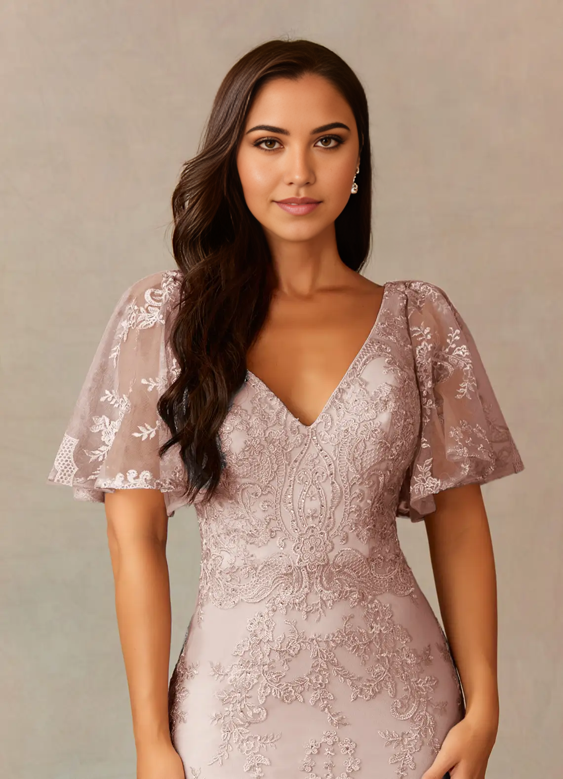 Wholesa Mermaid V-Neck Lace Dusty Rose formal dresses evening dress Mother of the Bride Dresses