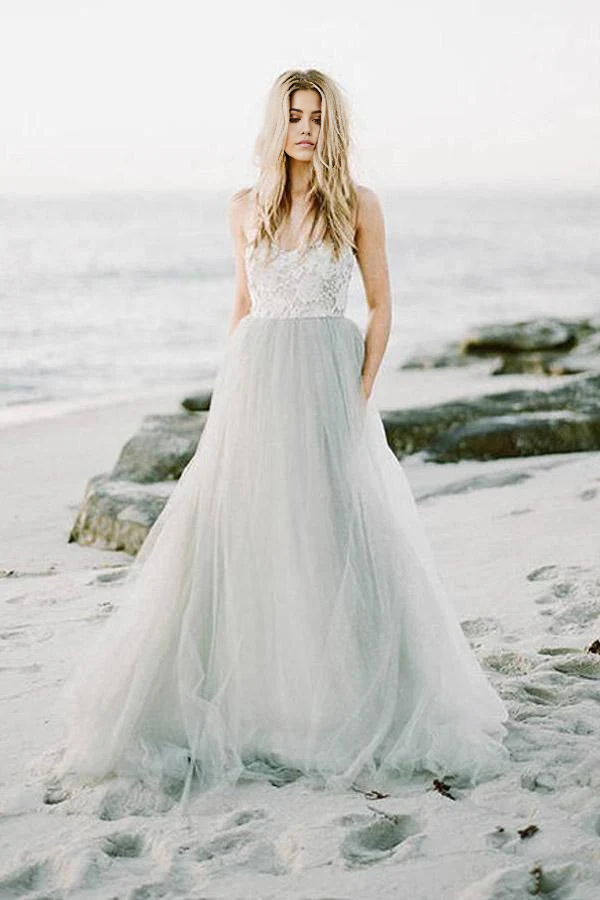 Wholesa A Line Bohemian Sweetheart Strapless Tulle Bridal Gown Wedding Dress