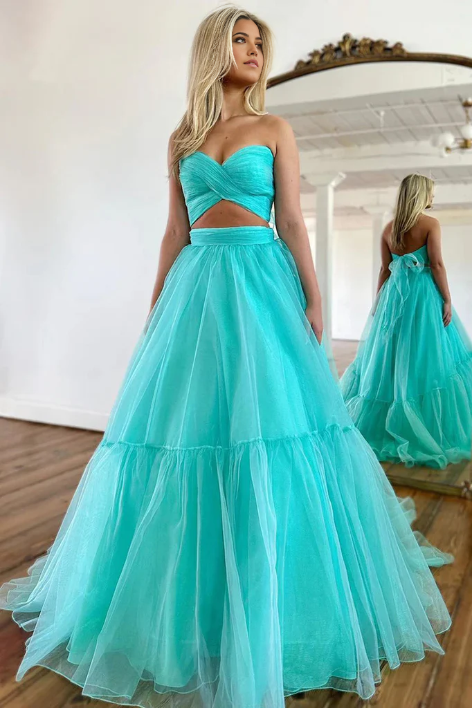 Wholesa A-line Off Shoulder Tulle Long Formal Prom Dress