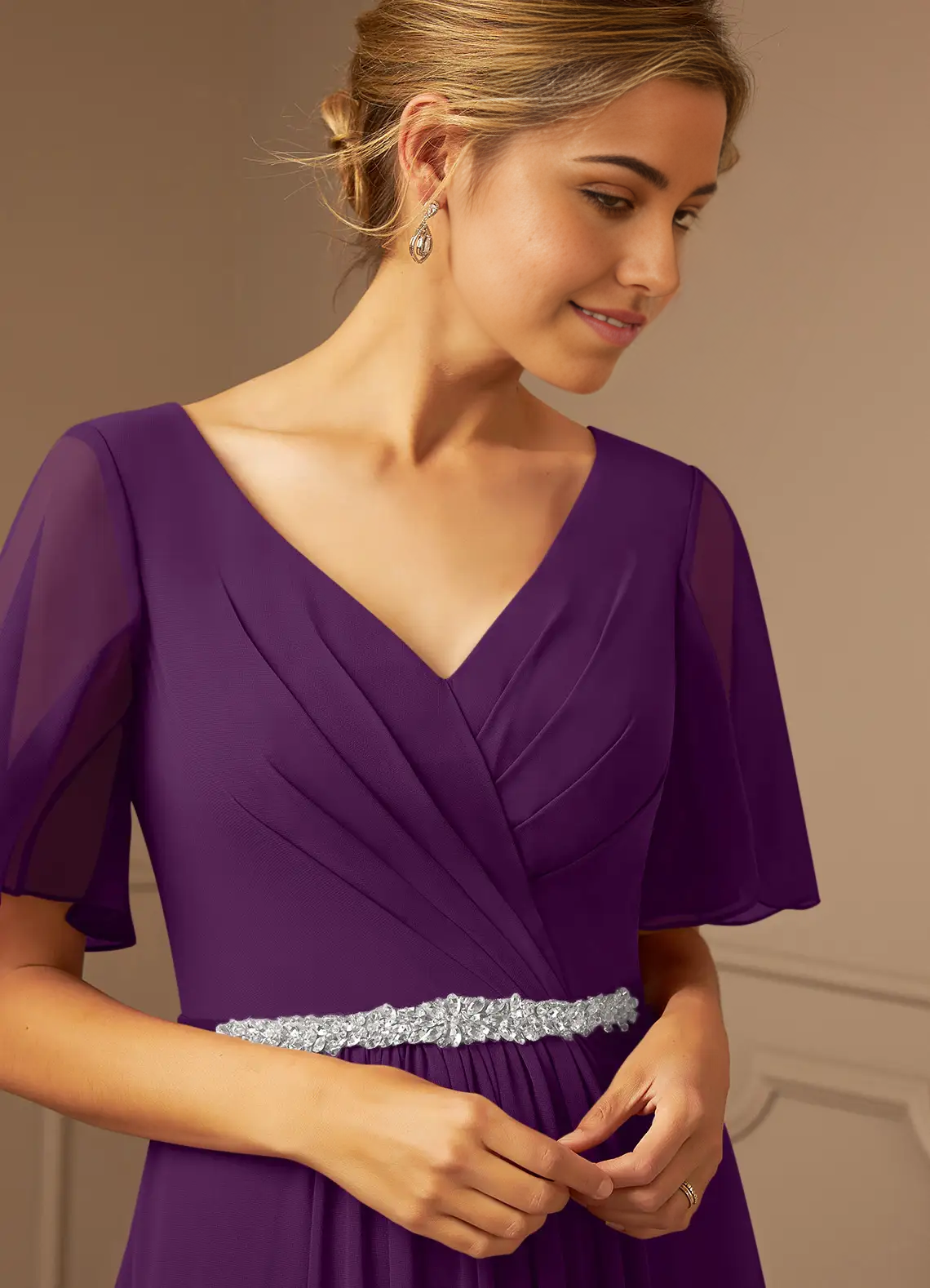 Wholesa A-Line V-Neck Pleated Chiffon Grape formal dresses evening dress Mother of the Bride Dresses