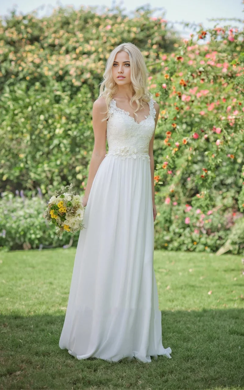 Wholesa A-line Chiffon Lace Weddig Dress With Beading Flower