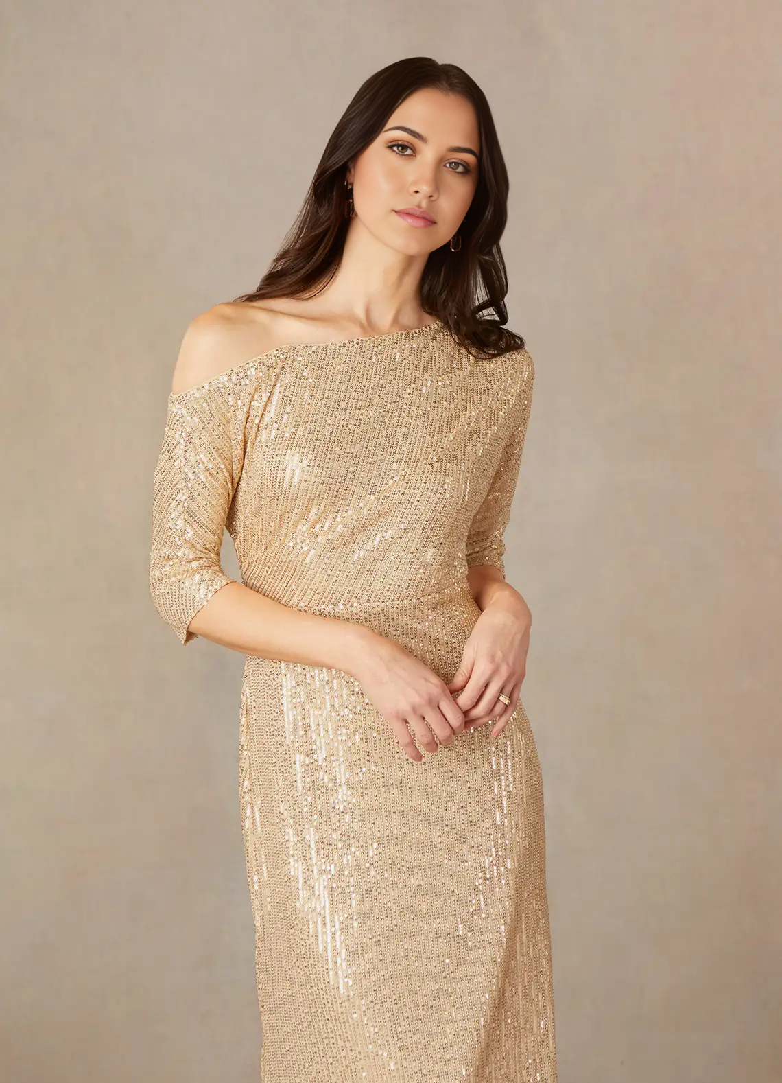Wholesa A-Line Asymmetrical Neckline Sequins Champagne formal dresses evening dress Mother of the Bride Dresses