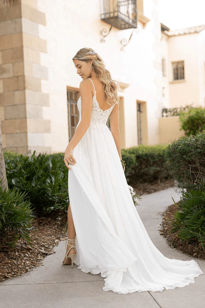 Wholesa Beach Spaghetti Straps Lace Split Chiffon Long Wedding Dresses