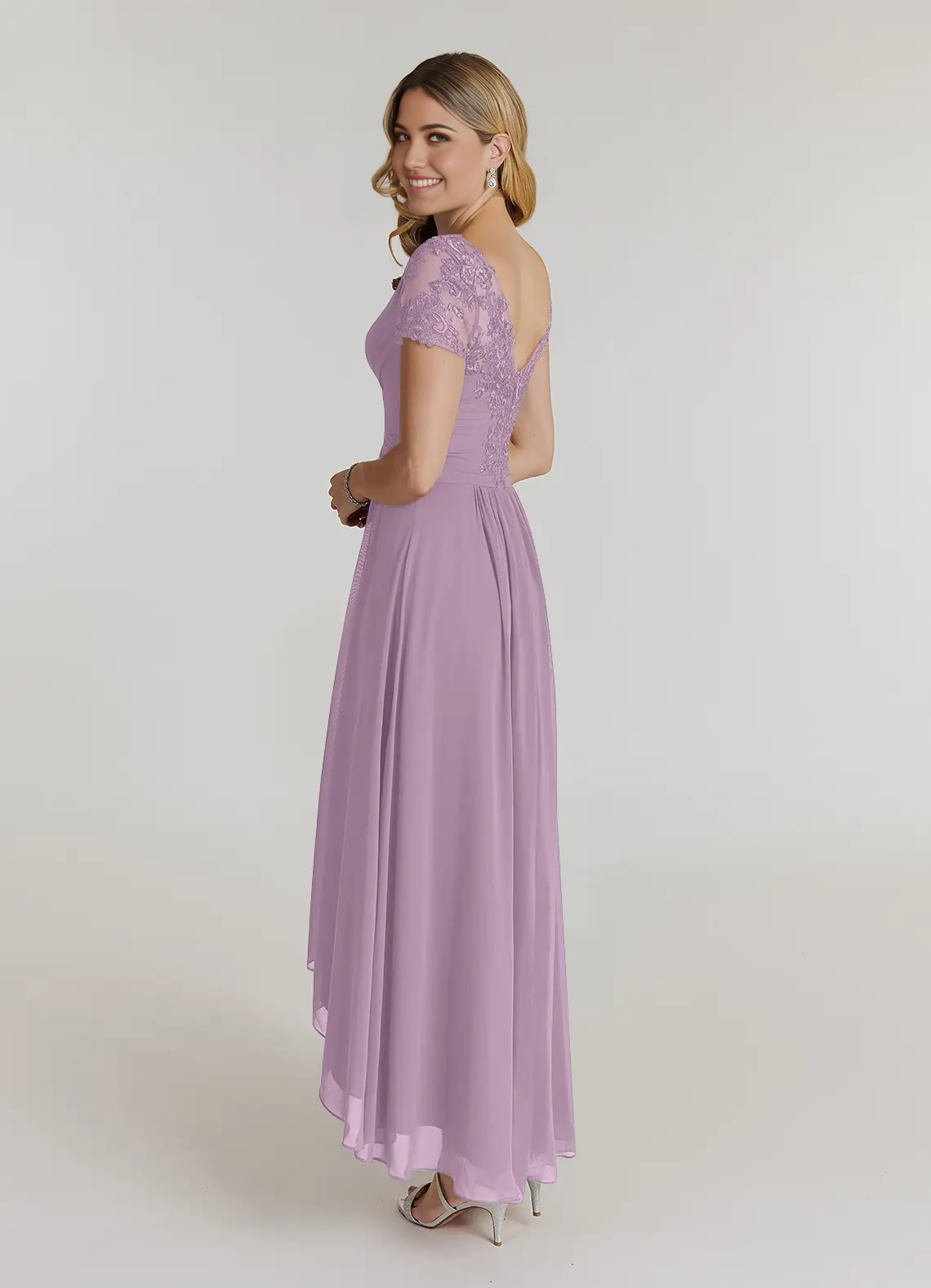 Wholesa A-Line V-Neck Lace Chiffon Short Sleeve Wisteria formal dresses evening dress Mother of the Bride Dresses