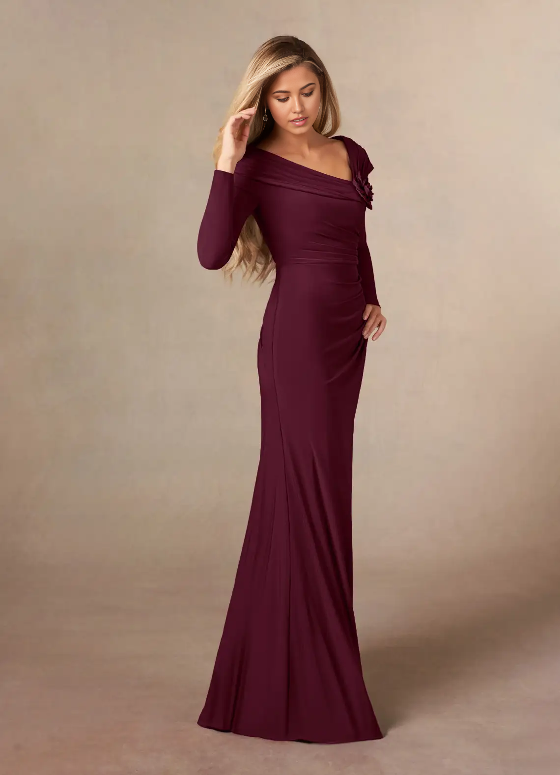 Wholesa Sheath Off the Shoulder Satin Cabernet formal dresses evening dress Mother of the Bride Dresses